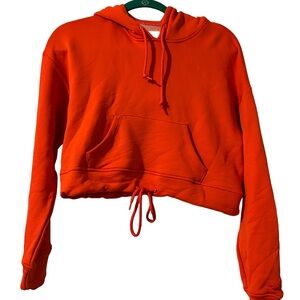 Hollister Women’s Bright Orange Cropped Hoodie with drawstring Size XS